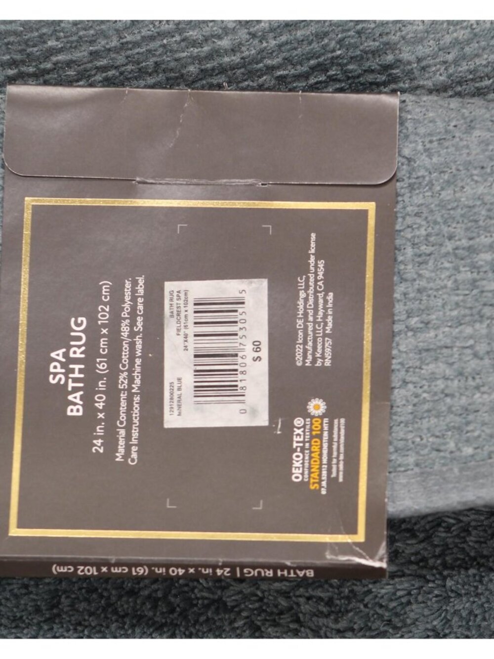 NWT Fieldcrest Spa Bath Rug Plush Mat Rectangle Mineral Blue 24x40 - Picture 4 of 4